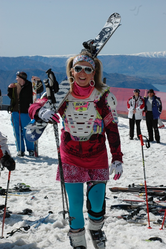 Fun and fashion for Treble Cone's closing day, Camilla Stoddart enjoying the finale celebrations